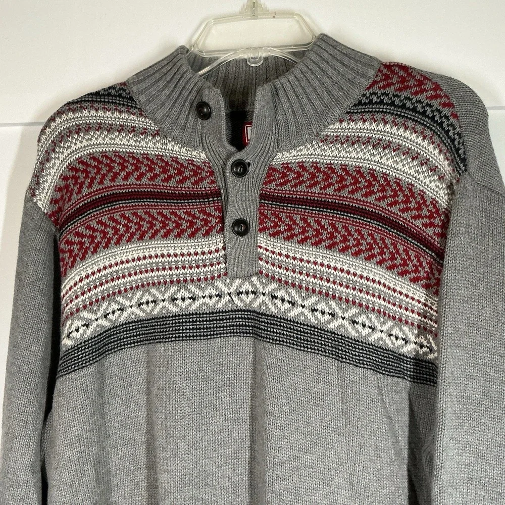 Chaps Ralph Lauren Gray Fair‎ Isle Sweater Classic Winter Knit Size L Holiday